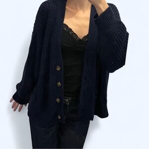 La Ligne Navy Knit Cardigan with Buttons